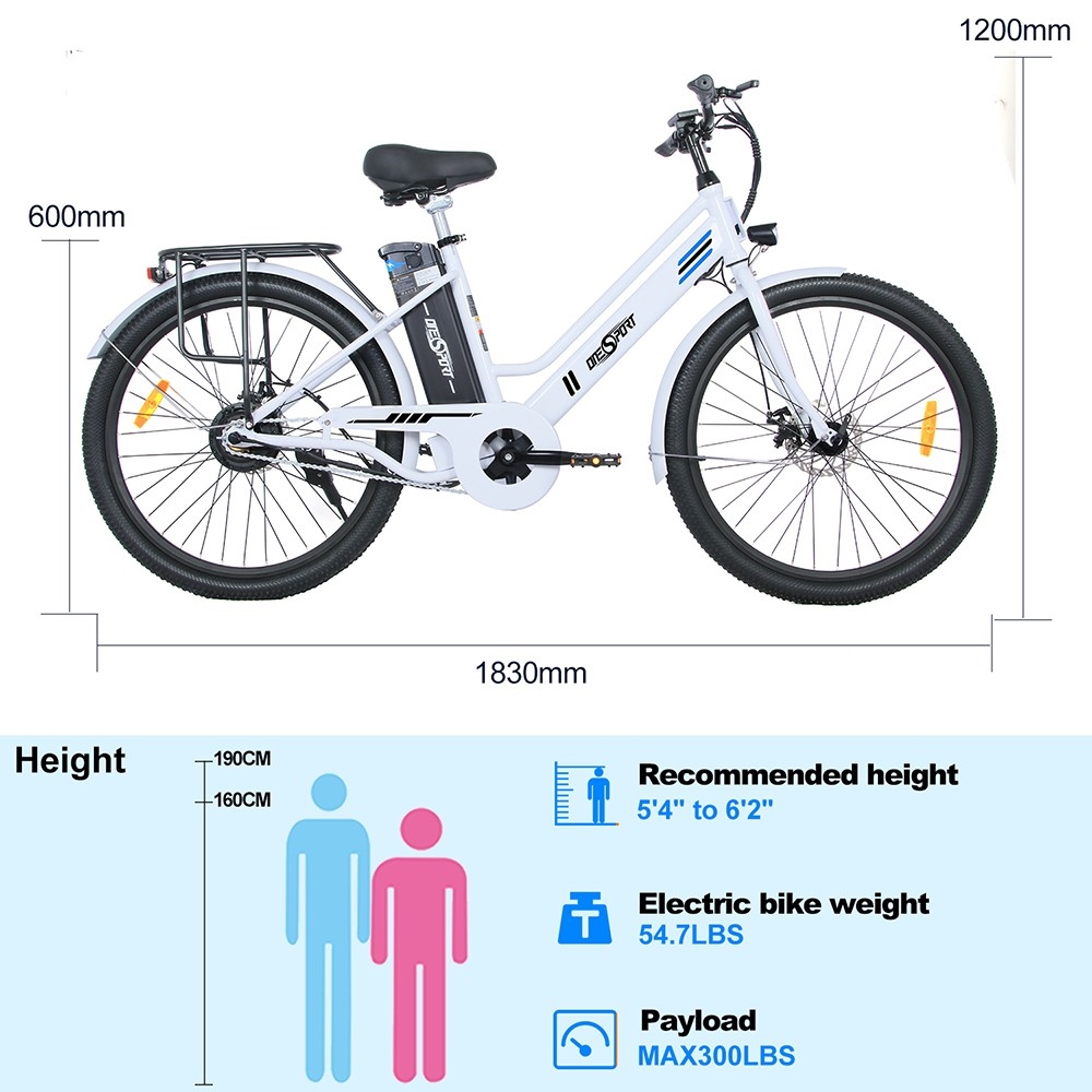 ONESPORT OT18 Electric Bike, 26*2.35 inch Tires 350W Motor 36V14.4Ah Battery 25km/h Max Speed - White