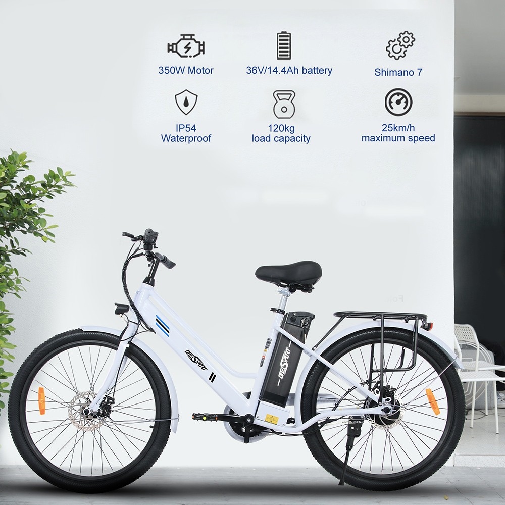 ONESPORT OT18 Electric Bike, 26*2.35 inch Tires 350W Motor 36V14.4Ah Battery 25km/h Max Speed - White