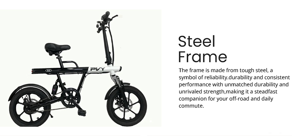 PVY S2 Electric Bike, 16-inch Pneumatic Tire 250W Motor 36V 7.5Ah Battery 25km/h Max Speed 60km Max Range