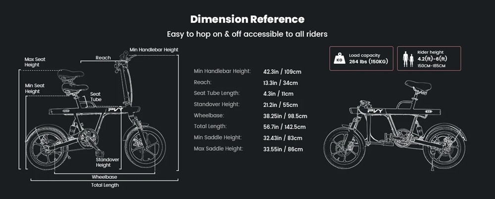 PVY S2 Electric Bike, 16-inch Pneumatic Tire 250W Motor 36V 7.5Ah Battery 25km/h Max Speed 60km Max Range