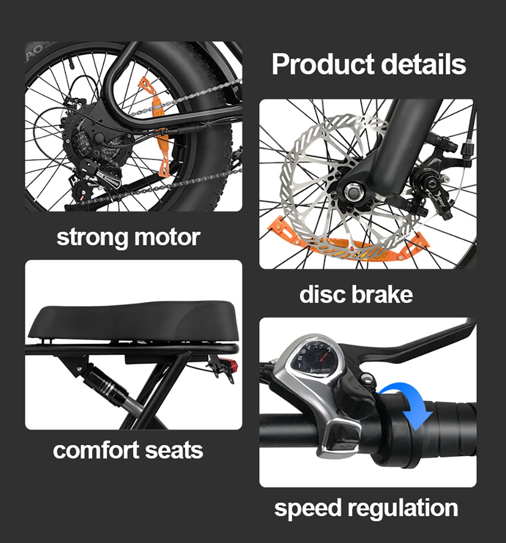 Q8 Off-road Electric Bike, 20*4 inch Fat Tire 1000W Motor 48V 17.5Ah Battery 55km/h Max Speed 70Km Max Range