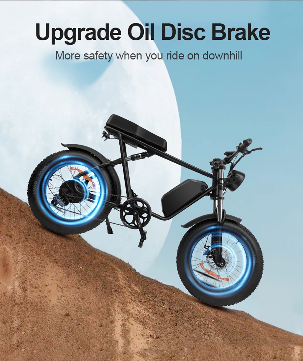 Q8 Off-road Electric Bike, 20*4 inch Fat Tire 1000W Motor 48V 17.5Ah Battery 55km/h Max Speed 70Km Max Range