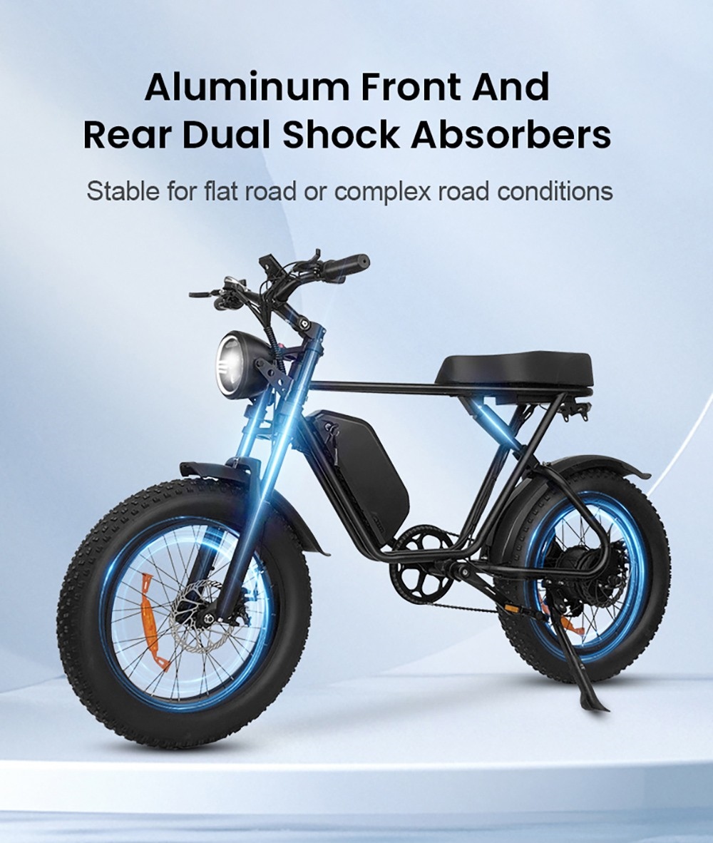 Q8 Off-road Electric Bike, 20*4 inch Fat Tire 1000W Motor 48V 17.5Ah Battery 55km/h Max Speed 70Km Max Range