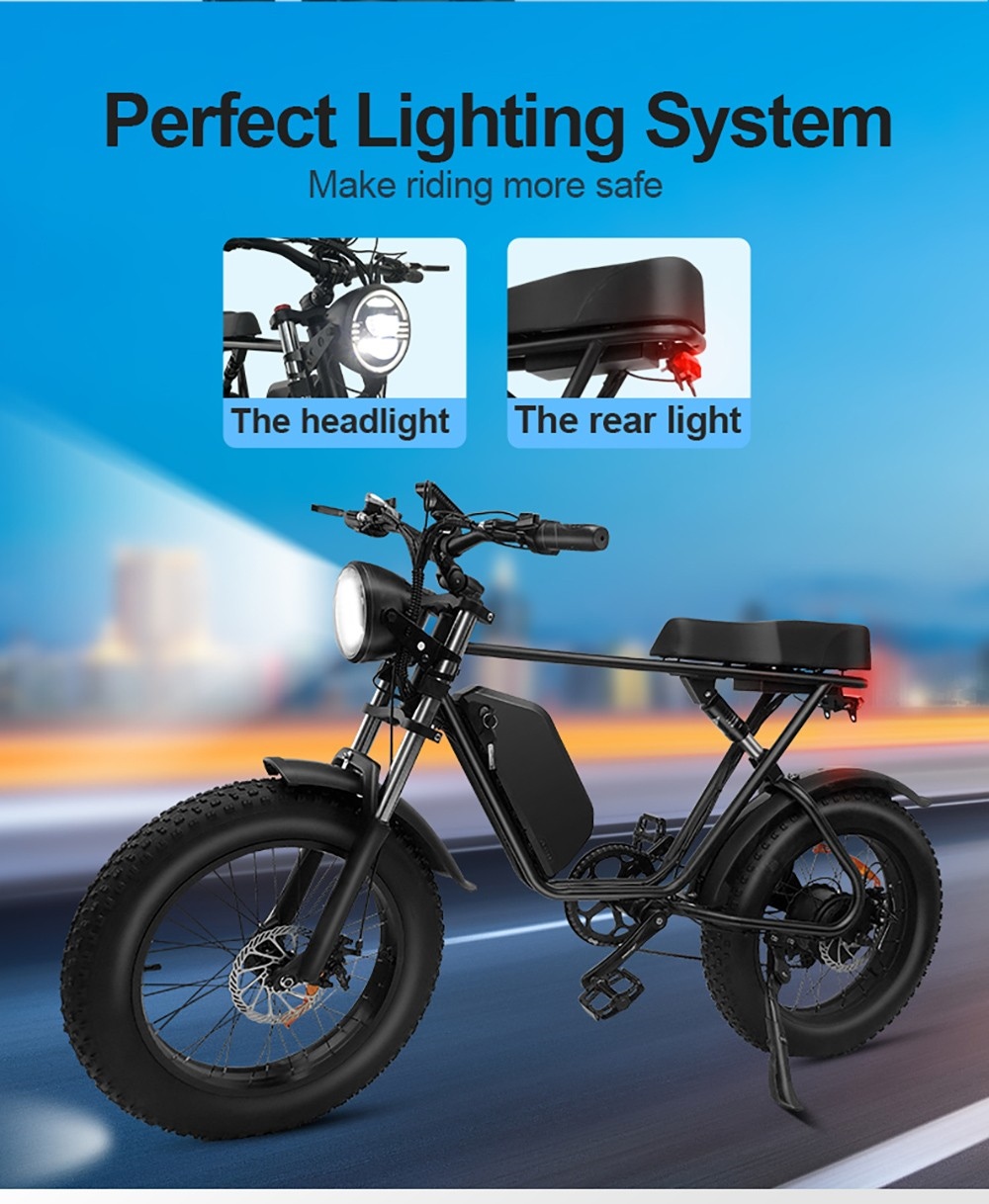 Q8 Off-road Electric Bike, 20*4 inch Fat Tire 1000W Motor 48V 17.5Ah Battery 55km/h Max Speed 70Km Max Range