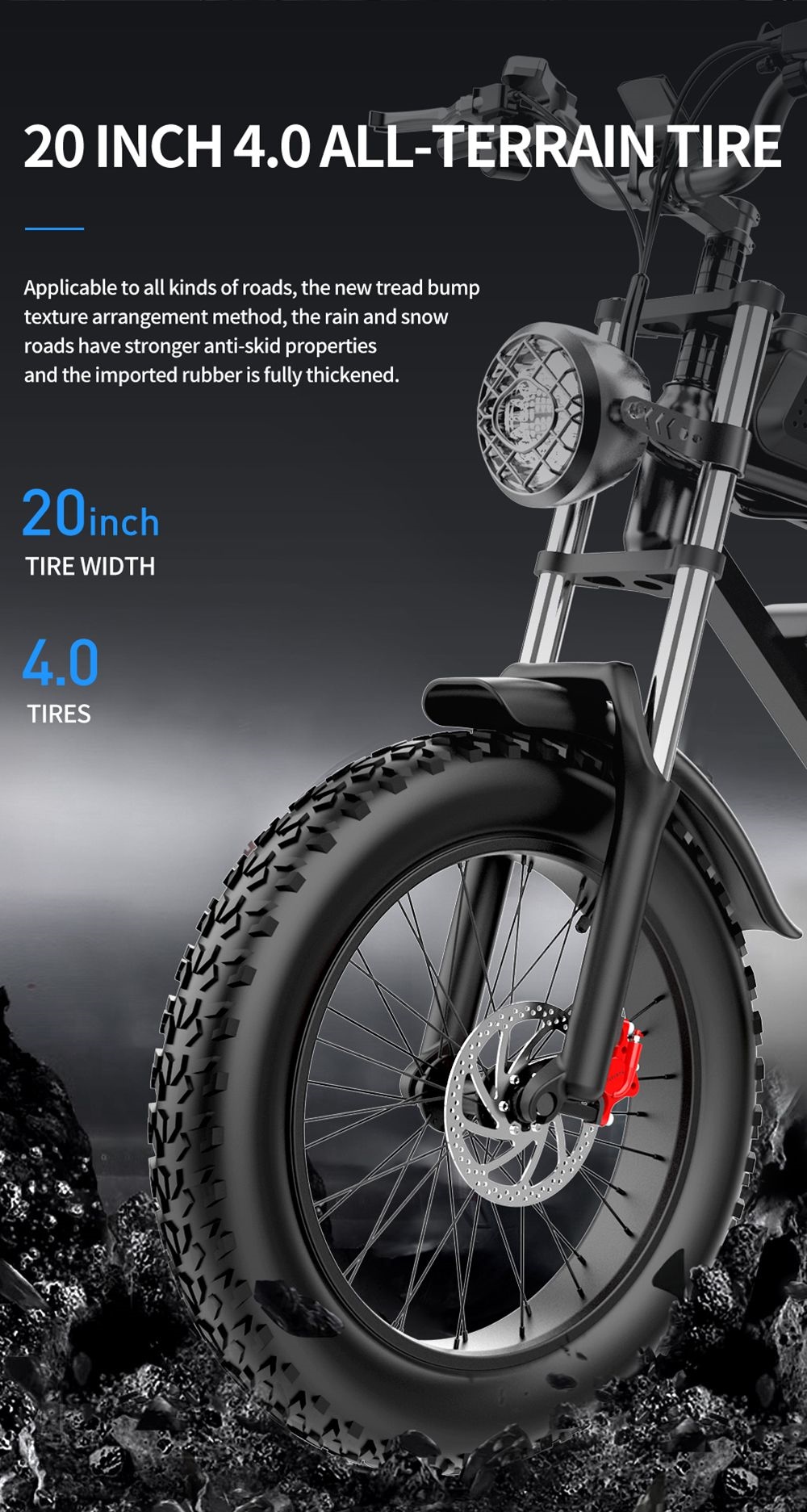 Ridstar Q20 Electric Bike, 1000W Brushless Motor 20*4 Inch Fat Tires 48V 20Ah Removable Battery 30mph Max Speed 75miles Max Range Hydraulic Disc Brake