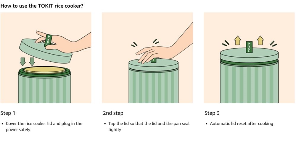 TOKIT TFB014 Mini Rice Cooker, 1.5L Capacity, Touch Screen, Non-Stick Ceramic Coated Inner Pot, for 1-3 People - White