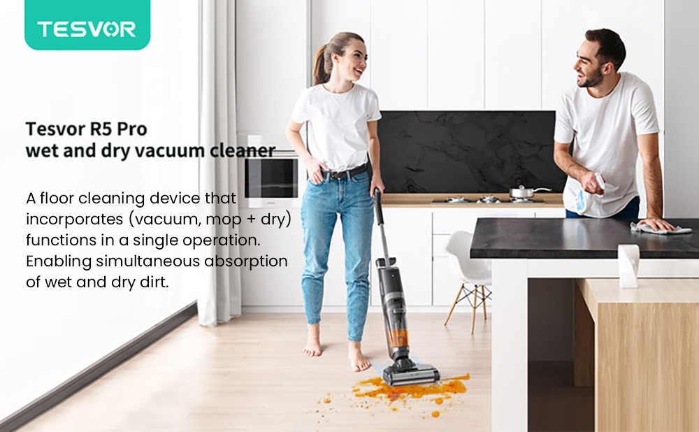 Tesvor R5 Pro Cordless Wet Dry Vacuum Cleaner, 13000Pa Suction, Self-Cleaning, 900ml Water Tank, Smart Dirt Sensor, 45min Max Runtime, 3800mAh Battery, Voice Control, LED Display