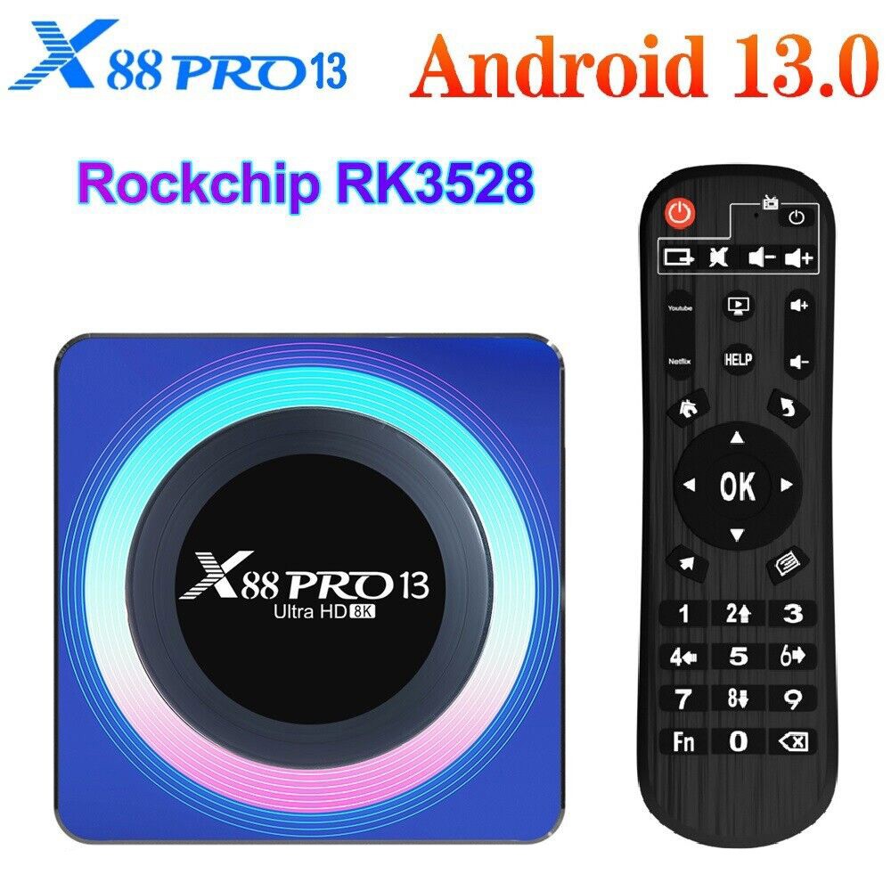 X88 Pro 13 TV Box, RK3528 Quad-Core, Android 13, 4GB RAM 32GB ROM, 2.4/5.8G WiFi 6 Bluetooth 5.0, Support 3D 8K H.26