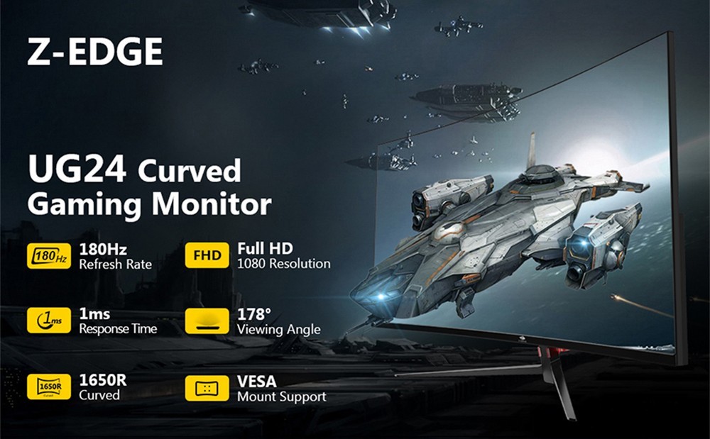 Z-Edge UG24 24'' Curved Gaming Monitor 180Hz Refresh Rate, 1ms MPRT FHD 1080 Gaming Monitor AMD Freesync Premium Display
