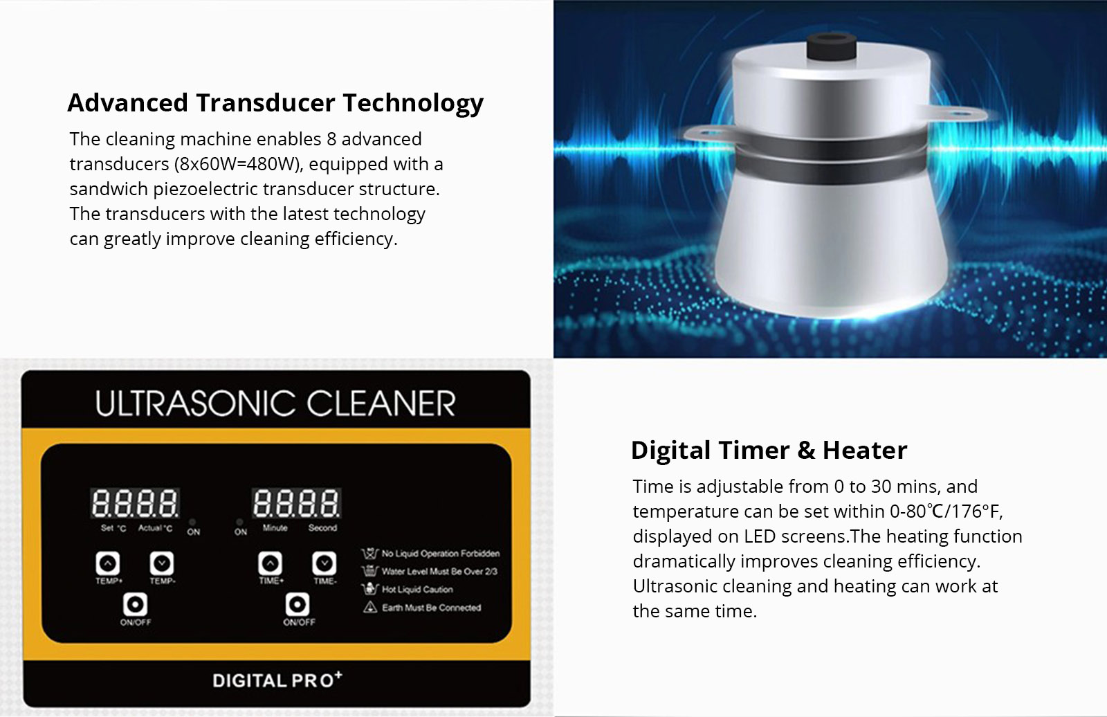 Geekbes 22L Digital Ultrasonic Cleaner, 480W Ultrasonic Power, 500W Heating Power, Adjustable Time/Temperature