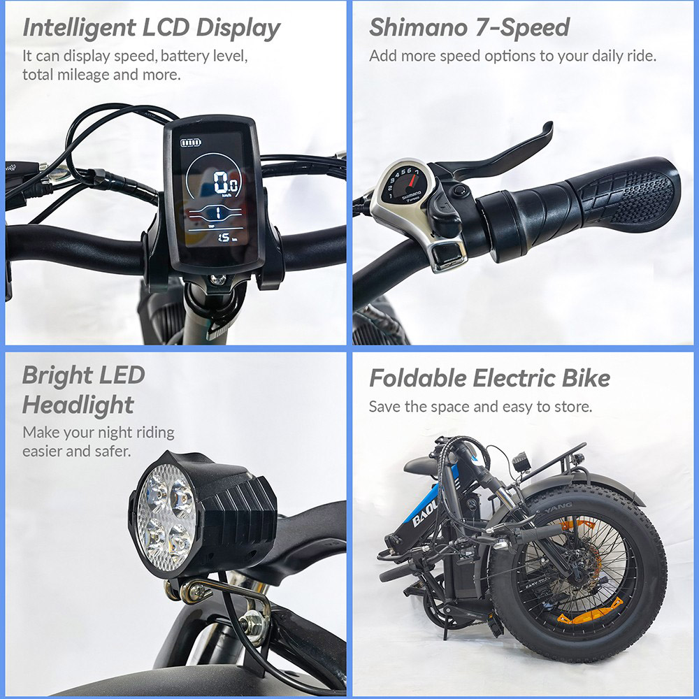 BAOLUJIE DZ2001 Folding Electric Bike, 48V 12Ah Battery 500W Motor 20*4.0inch Tires 45km/h Max Speed 30-40km Range Disc Brake - Black