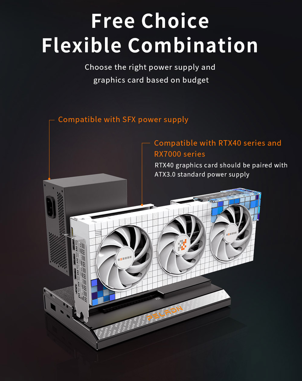 PELADN Link S-1 e-GPU Dock, External GPU Graphics Card Docking Station, Thunderbolt 3*2, 1000Mbps LAN, USB Type-C Transmission 40Gbps, Support M.2 NVME 2280 SSD SATA3 2.5" SSD HDD, ATX SFX, Compatible Most Existing AMD NVIDIA Graphics Card - Grey