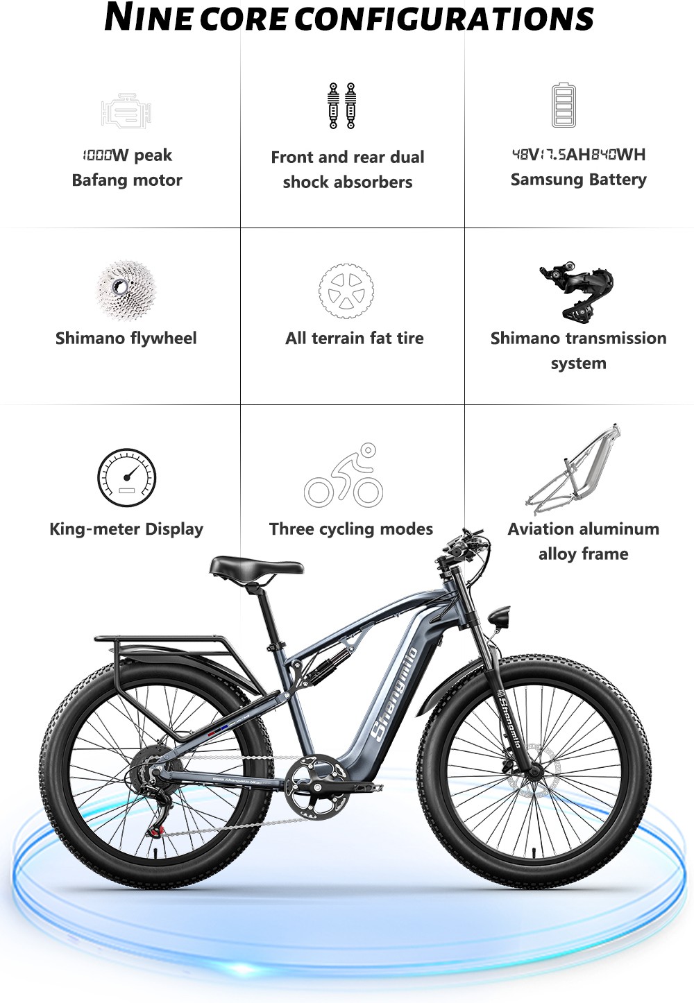 Shengmilo MX05 26 Inch Fat Tire Mountain E-Bike 500W Bafang Motor 42Km/h Max Speed 48V 15Ah LG Battery 60km Range Dual Oil Disc Brakes