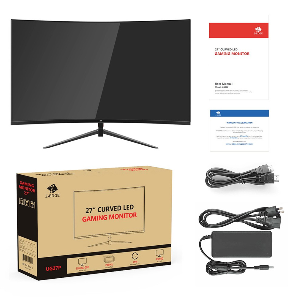 Z-Edge UG27P 27'' 1500R Curved Gaming Monitor, 240Hz Refresh Rate, 1ms Response Time, 1920x1080 FHD, Adaptive Sync, 178° Viewing Angle, Low Blue, Ultra-slim Bezel, VESA Mount, Display Port HDMI Built-in Speakers