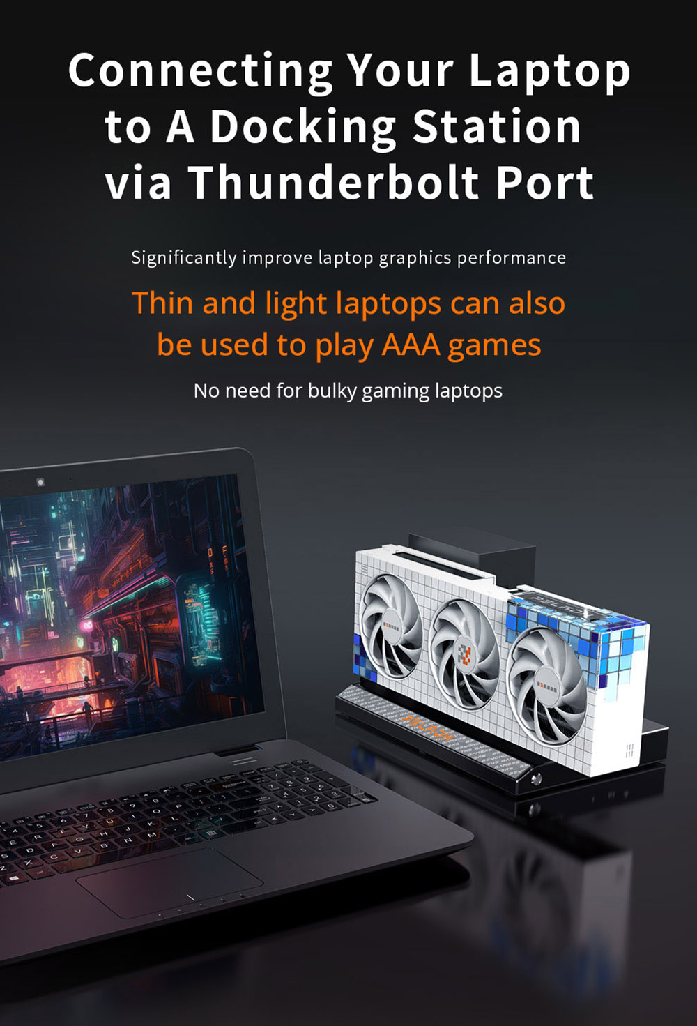 PELADN Link S-1 e-GPU Dock, External GPU Graphics Card Docking Station, Thunderbolt 3*2, 1000Mbps LAN, USB Type-C Transmission 40Gbps, Support M.2 NVME 2280 SSD SATA3 2.5" SSD HDD, ATX SFX, Compatible Most Existing AMD NVIDIA Graphics Card - Grey