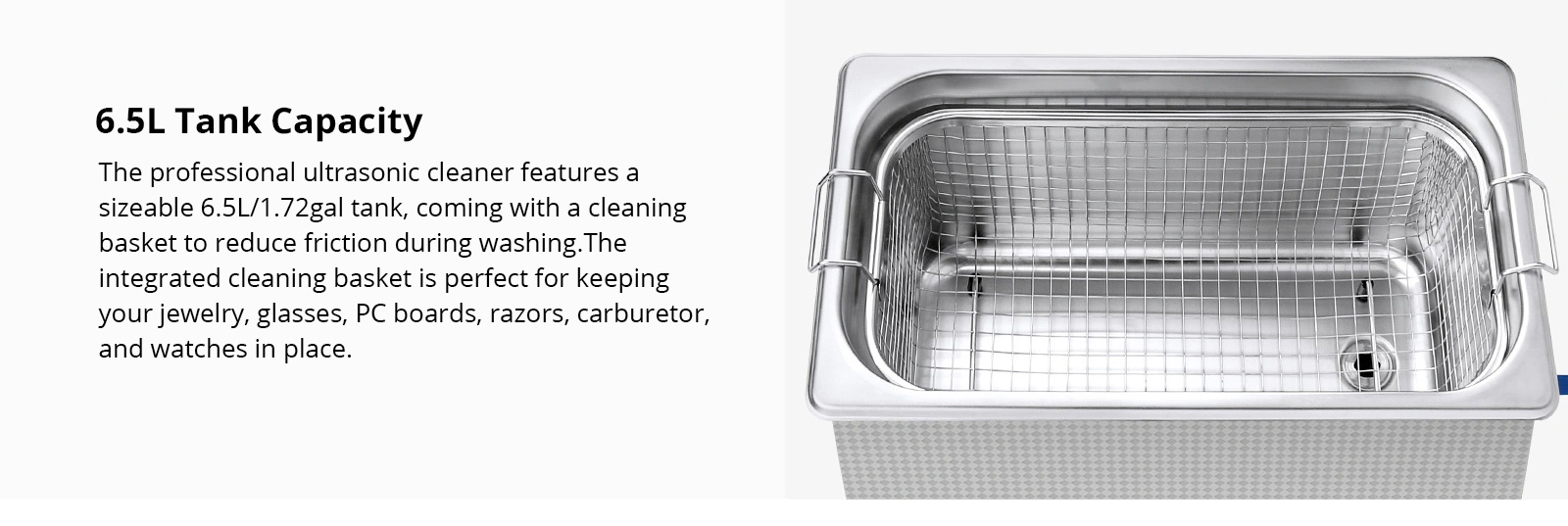 Geekbes 6.5L Ultrasonic Cleaner with Mechanical Knob, 180W Ultrasonic Power, 200W Heating Power, Adjustable Time/Temperature, Automatic Thermostat Function