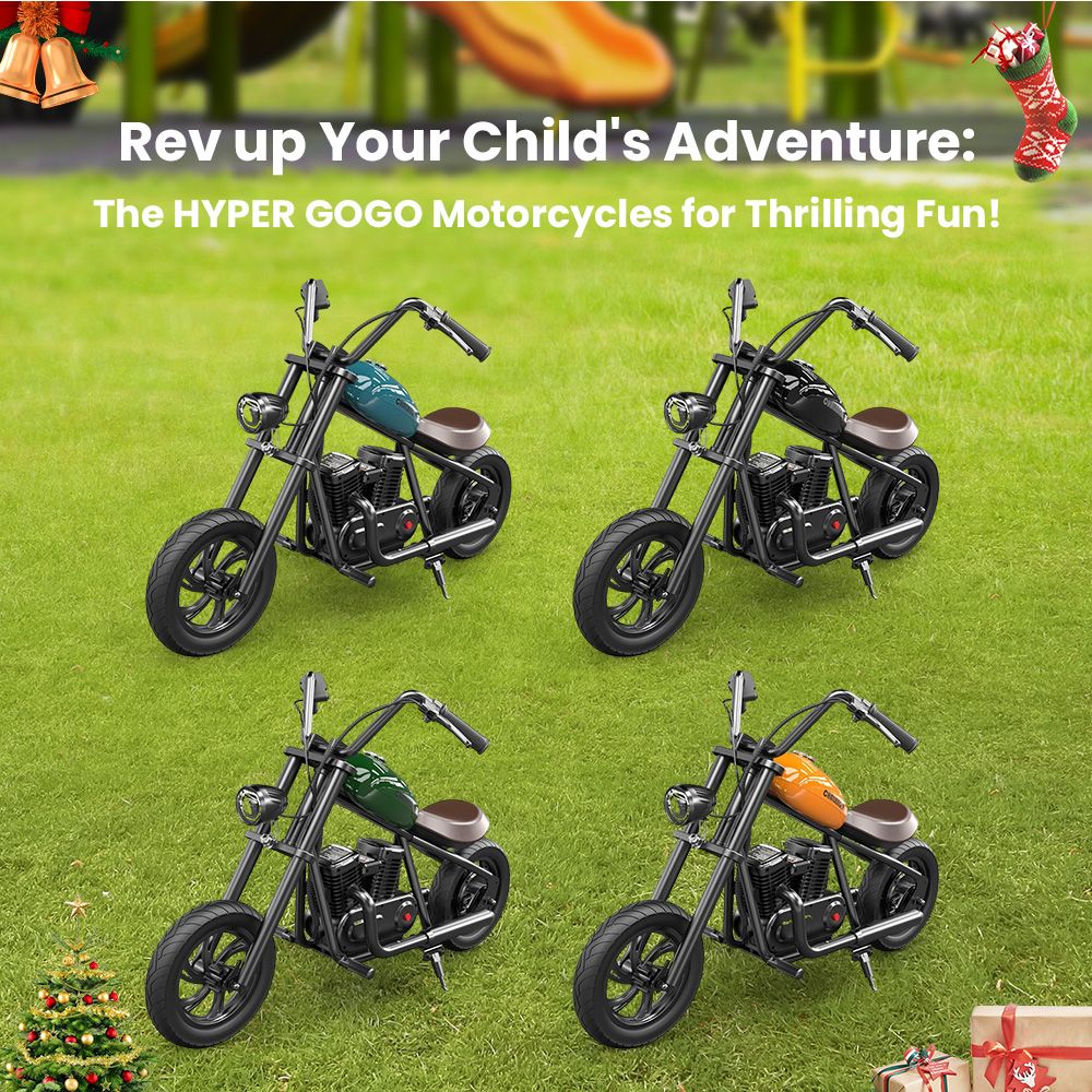 HYPER GOGO Challenger 12 Electric Chopper Motorcycle for Kids 24V 5.2Ah 160W with 12'x3' Tires, 12KM Top Range - Sky Blue