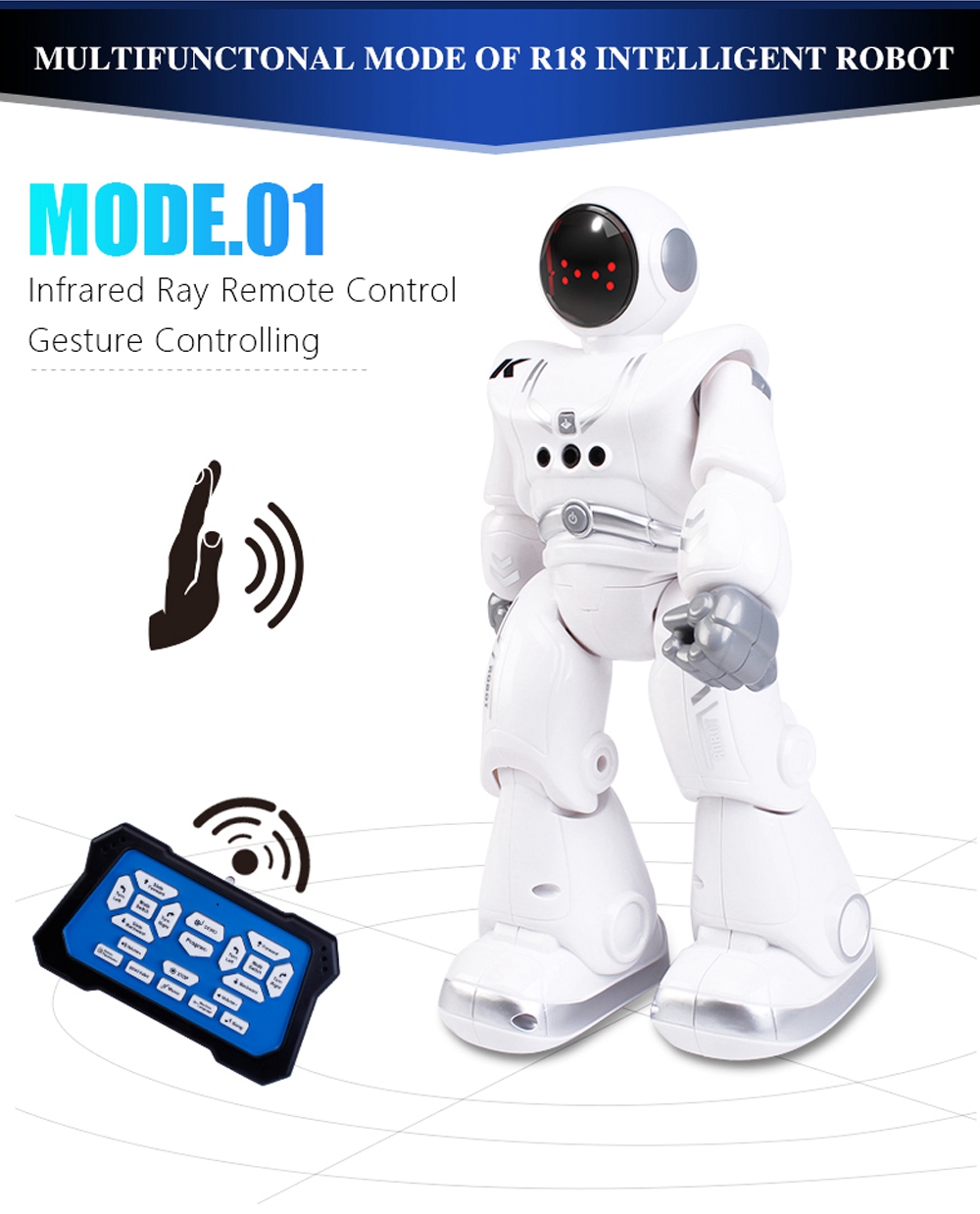 JJRC R18 RC Robot 2.4G Gesture Sensing Programmable Remote Control Music Dance Robot Toy - White