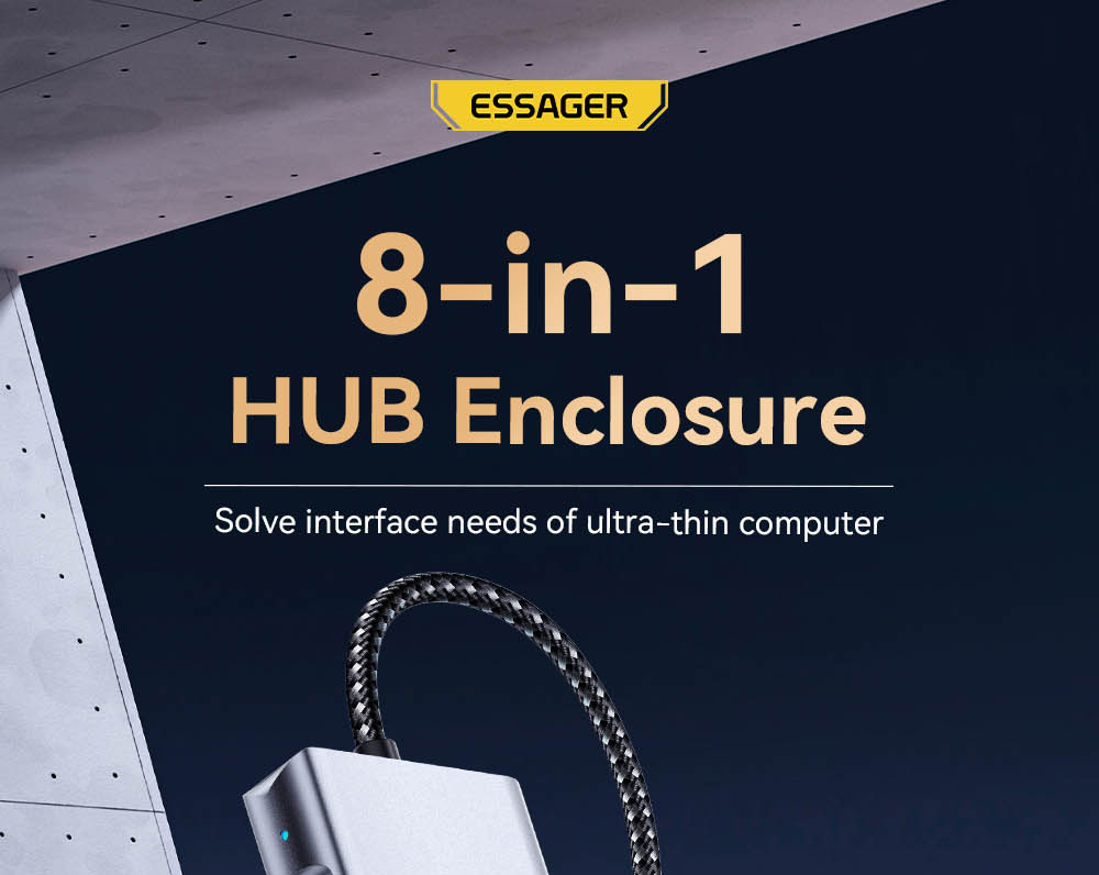 Essager 8-in-1 USB Hub With SSD Storage, USB Type-C to HDMI, Compatible Laptop Dock Station for MacBook Pro, MacBook Air, Support Windows, Linux, iPad OS