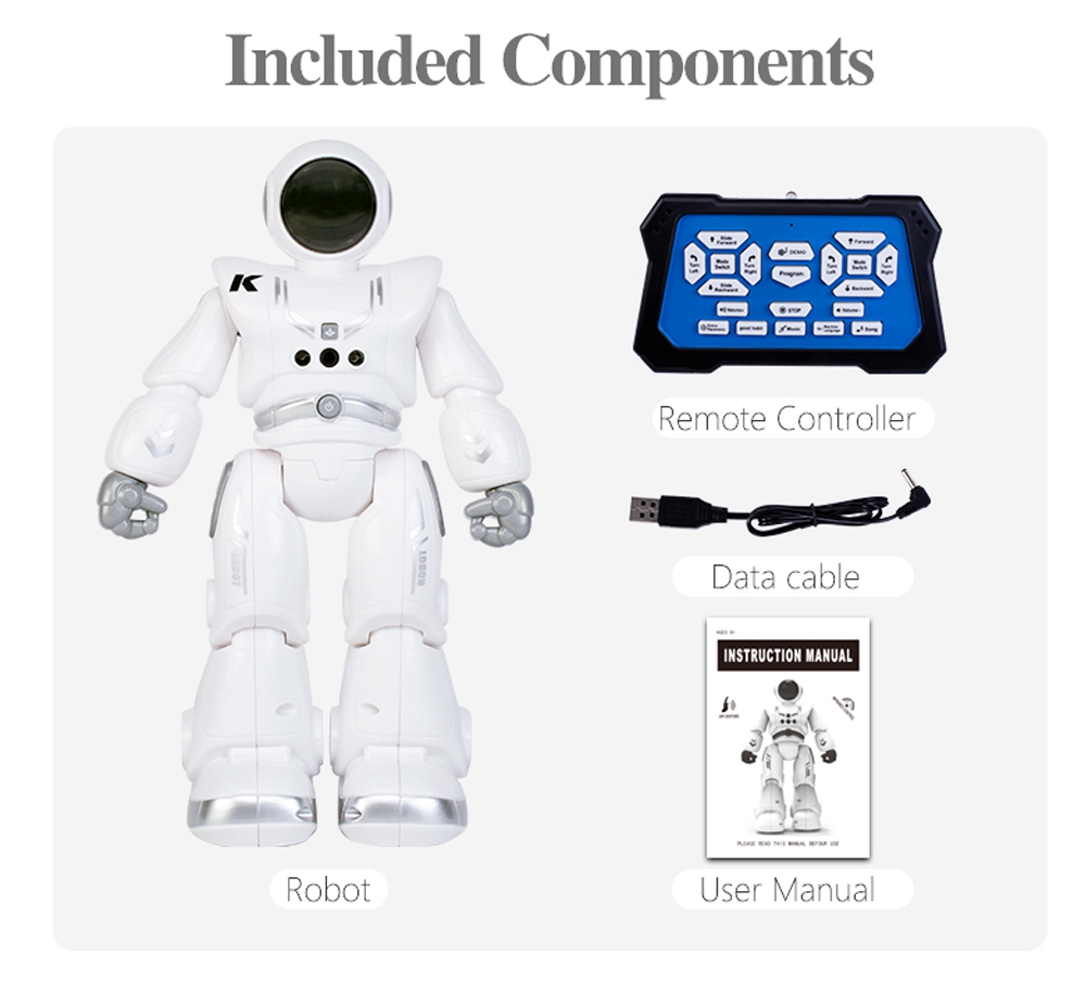 JJRC R18 RC Robot 2.4G Gesture Sensing Programmable Remote Control Music Dance Robot Toy - White