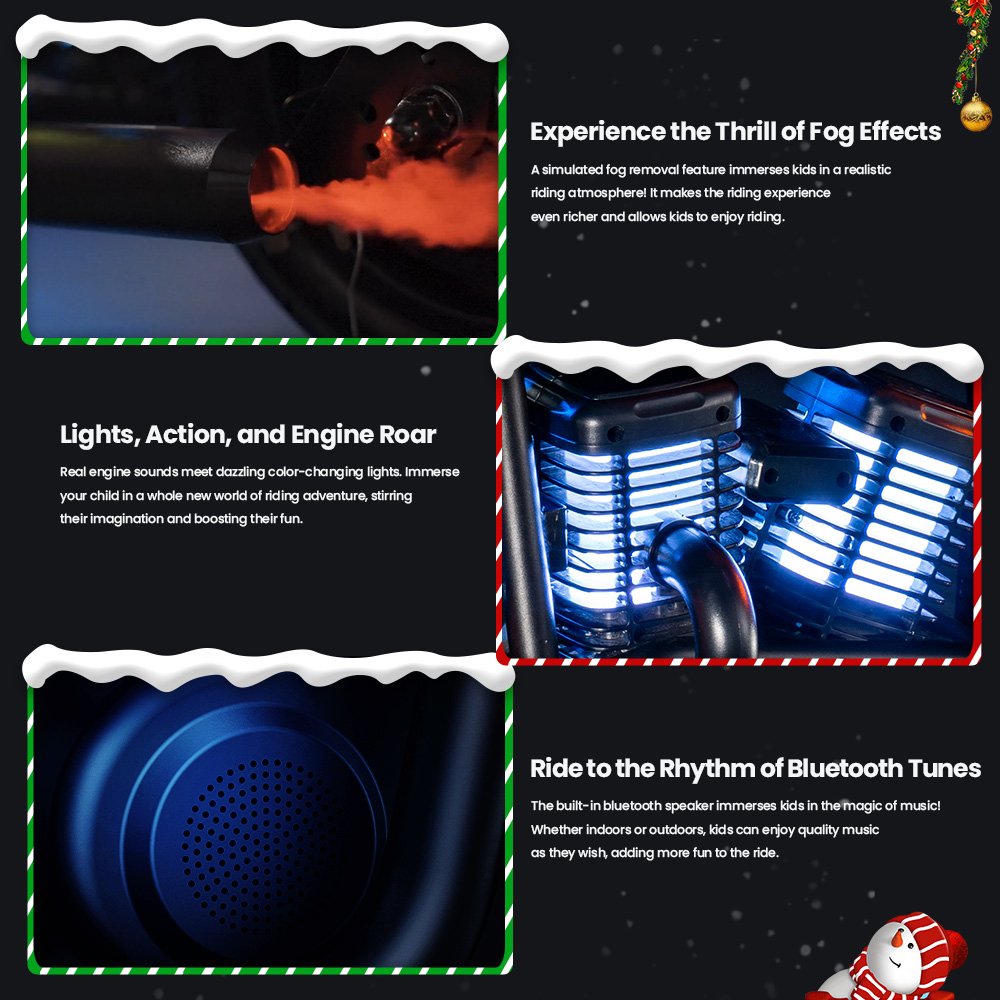 HYPER GOGO Challenger 12 Plus Electric Motorcycle for Kids 12'' Pneumatic Tires with Bluetooth Speaker Simulated Fog - Black