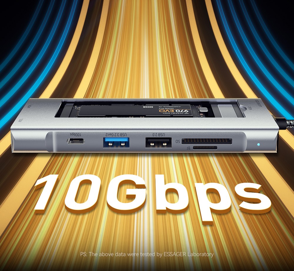 Essager 8-in-1 USB Hub With SSD Storage, USB Type-C to HDMI, Compatible Laptop Dock Station for MacBook Pro, MacBook Air, Support Windows, Linux, iPad OS