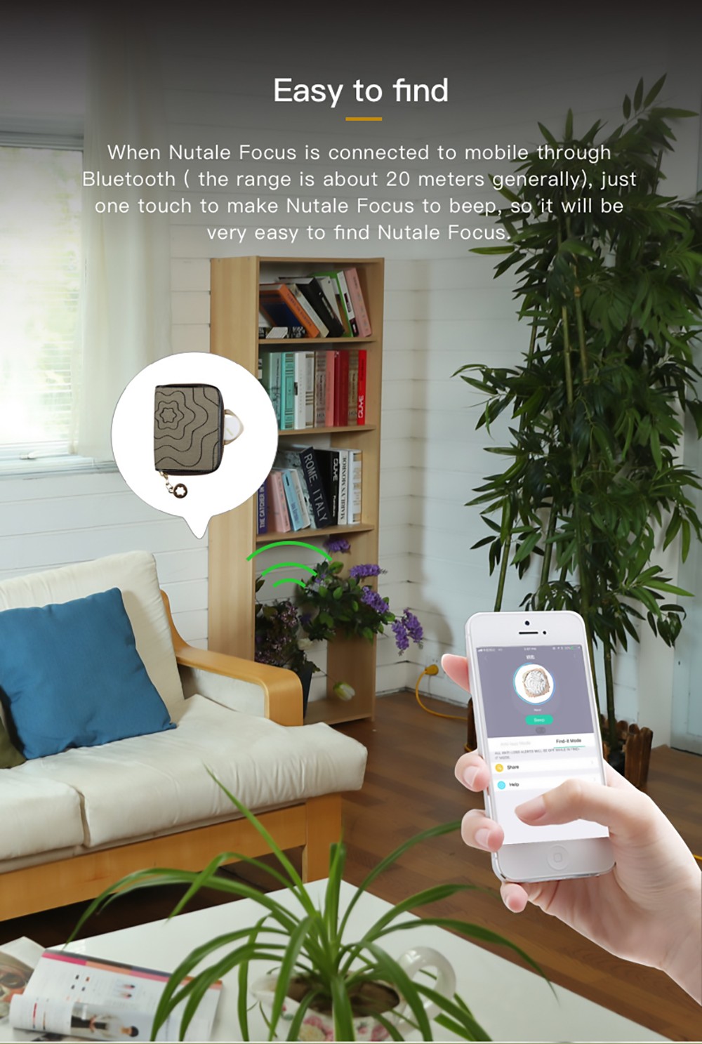 Nutale F9 Focus Smart Key Finder Mini Tag Bluetooth Tracker Anti Lost Reminder Wallet Phone Suitcase Finder Alarm Black