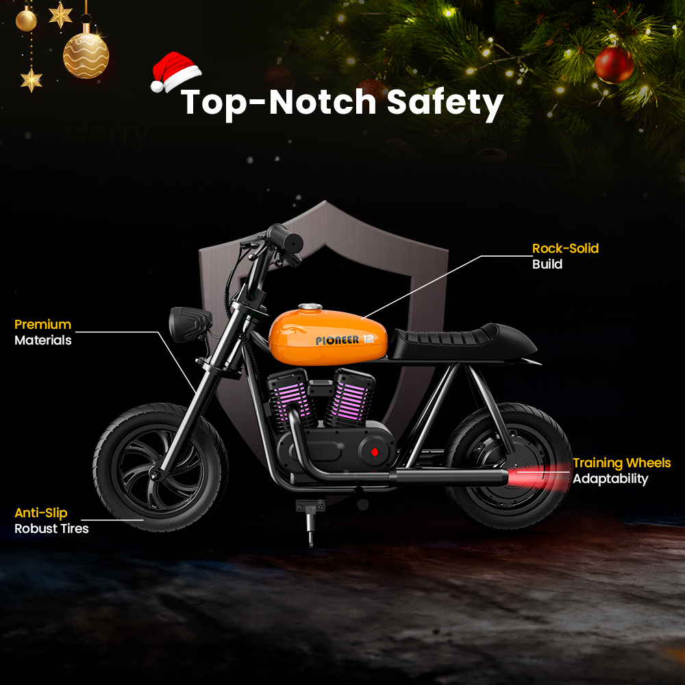 HYPER GOGO Pioneer 12 Plus Elektrisches Chopper-Motorrad für Kinder, 24 V, 5,2 Ah, 160 W, mit 12'x3'-Reifen, 12 km Top-Reichweite, Schwarz