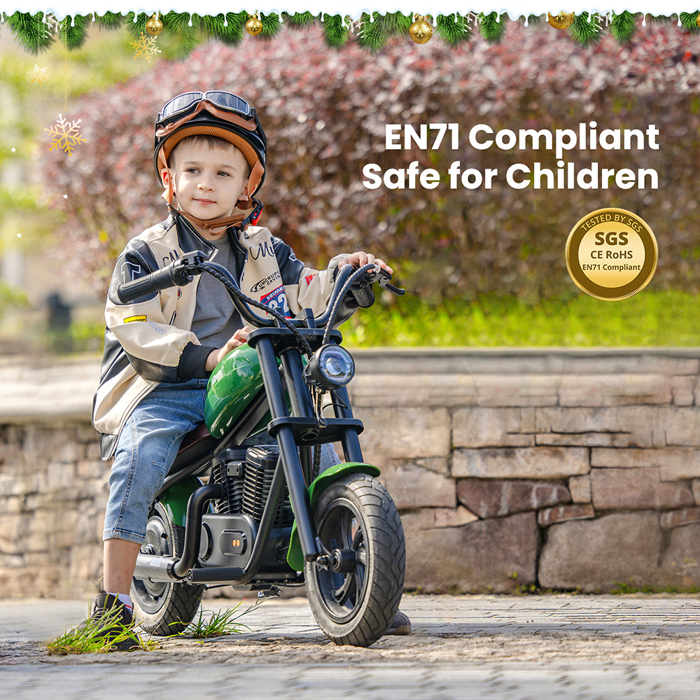 HYPER GOGO Challenger 12 Plus Electric Motorcycle for Kids 12'' Pneumatic Tires with Bluetooth Speaker Simulated Fog - Black