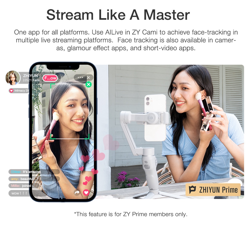 Zhiyun Smooth Q3 3-Axis Smartphone Gimbal Mobile Stabilizer with Build-in LED Fill Light - Combo Version