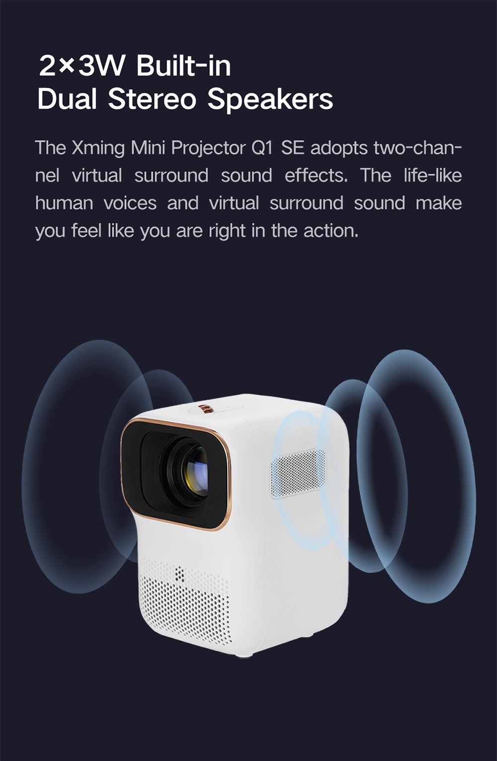 Xming Q1 SE 1080P LED Projector by Xiaomi Ecosystem, 250 ANSI Lumens, WiFi Screen Sync, 120-Inch Rear Projection, HDR