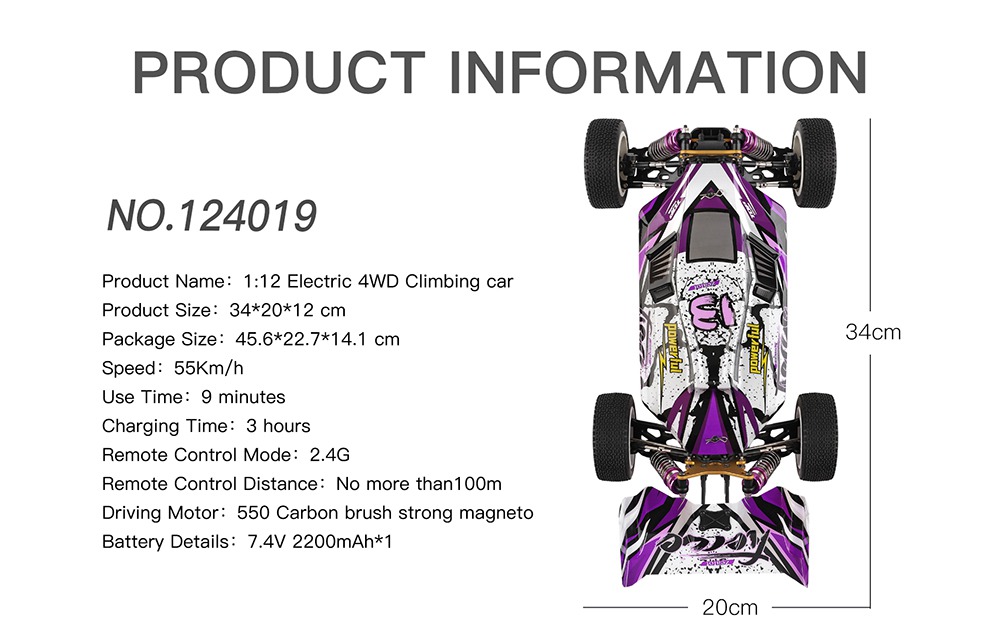 Wltoys 124019 1/12 2.4G 4WD 60km/h Metal Chassis Off-Road RC Car RTR