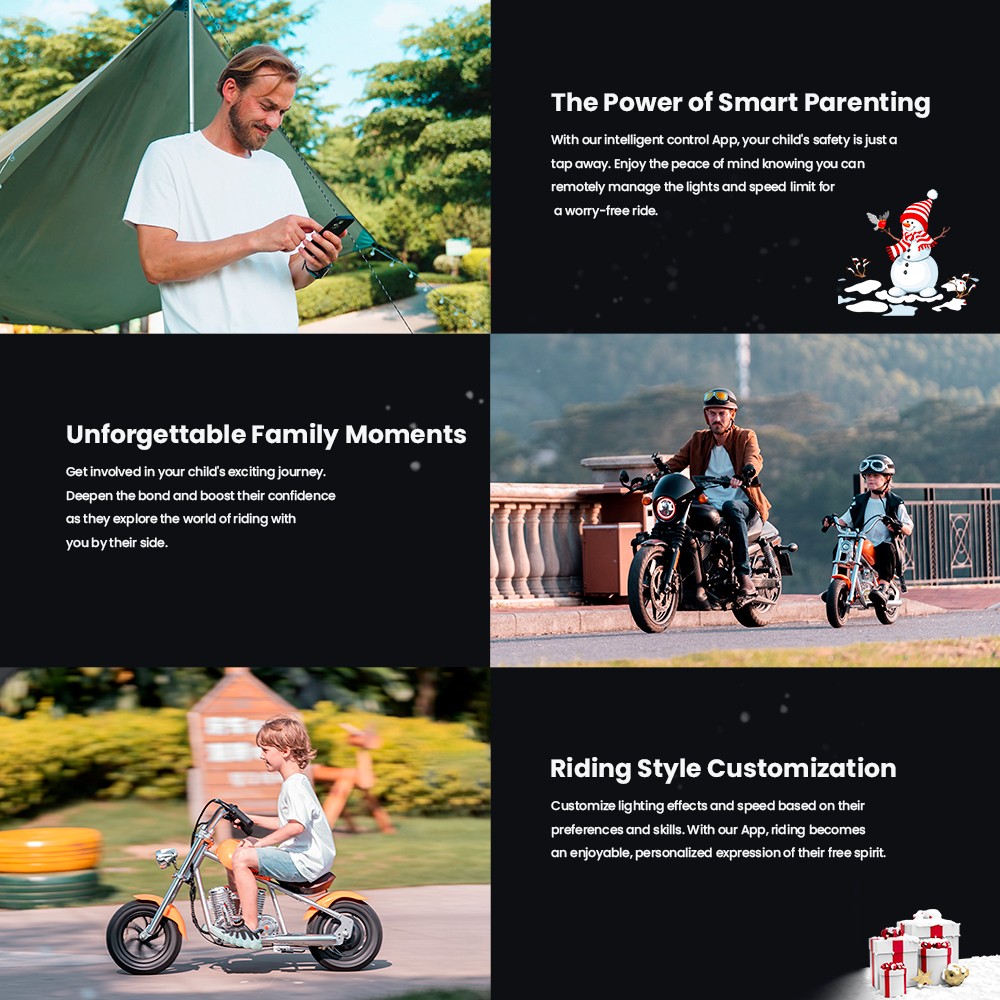 HYPER GOGO Challenger 12 Plus with App Electric Motorcycle for Kids 12'' Pneumatic Tires Bluetooth Speaker Fog - Orange