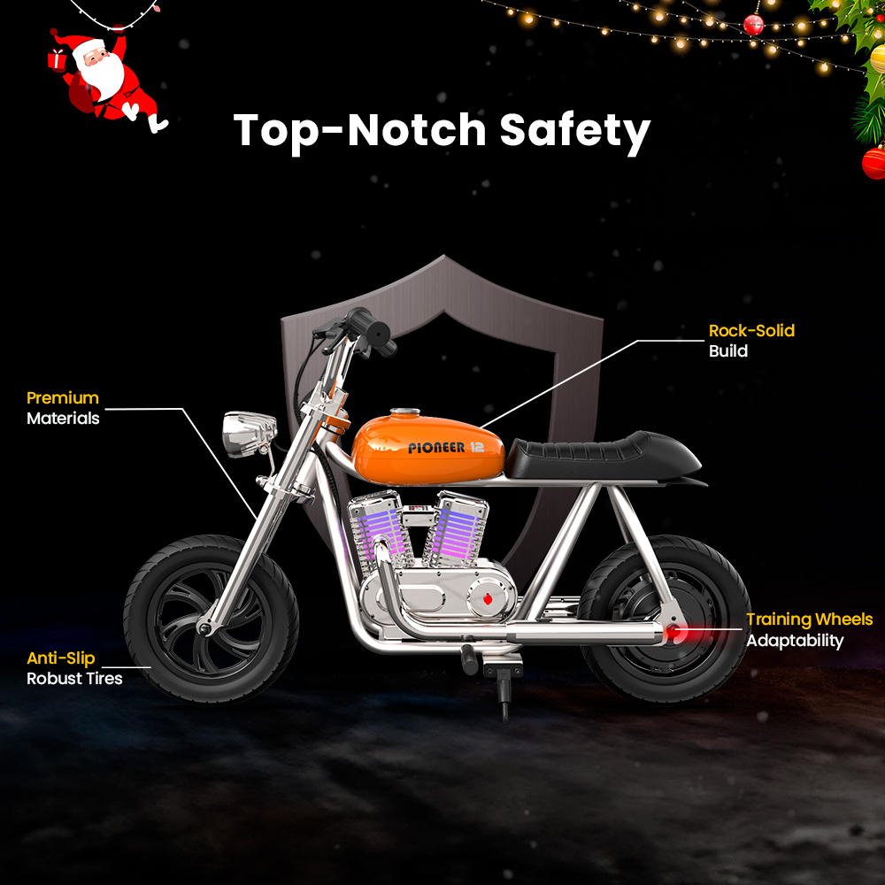 HYPER GOGO Pioneer 12 Plus with App Electric Motorcycle for Kids, 24V 5.2Ah 160W with 12'x3' Tires, 12KM Range - Orange