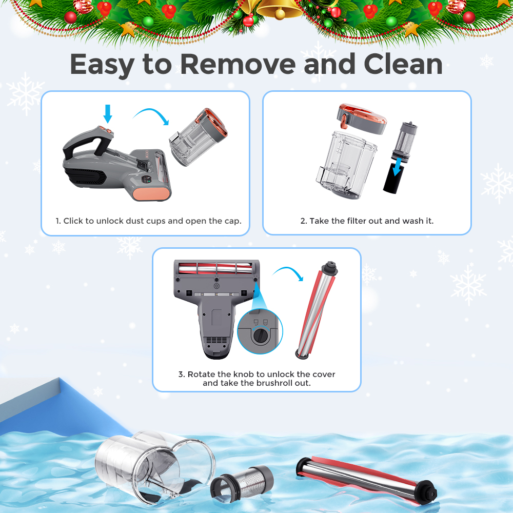 JIGOO S300 Pro Dual-Cup Smart Mite Cleaner with Dust Mite Sensor 500W 13KPa Suction Innovative Metal Brushroll UV Light & Ultrasonic Tech Multi-Directional Heating 99.9% Mite Removal - Grey