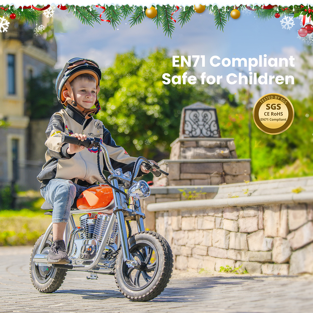 HYPER GOGO Pioneer 12 Plus with App Electric Motorcycle for Kids, 24V 5.2Ah 160W with 12'x3' Tires, 12KM Range - Orange