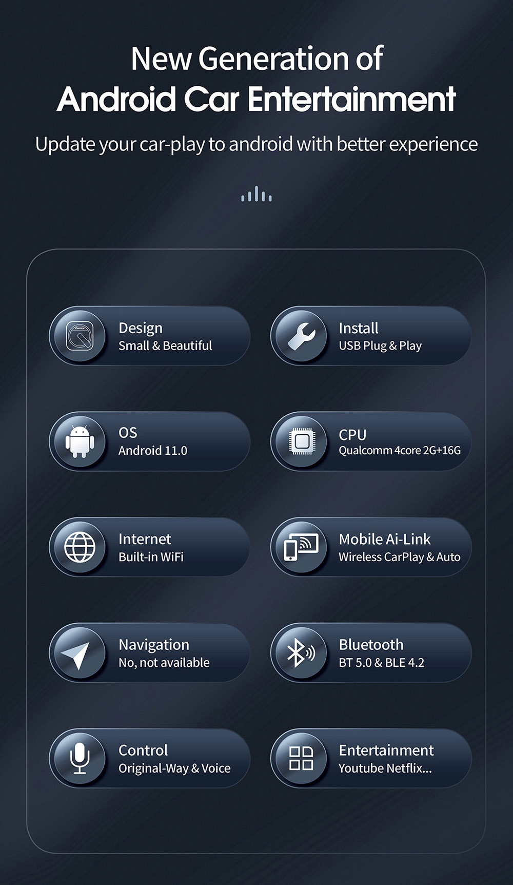 Ownice A0 Wired to Wireless Android Auto Ai Box for Original Car with Wired CarPlay