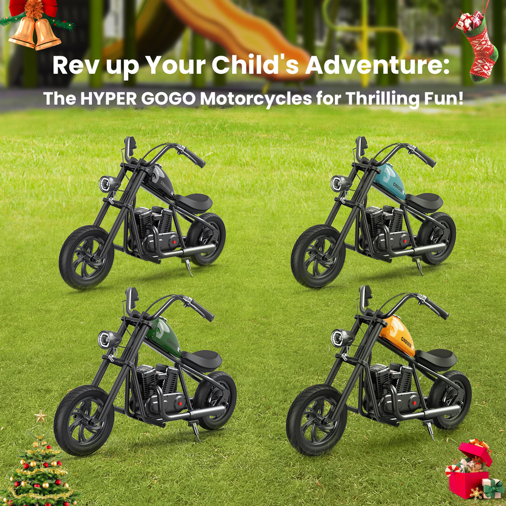 HYPER GOGO Cruiser 12 Electric Motorcycle for Kids 24V 5.2Ah Battery 160W Motor 10MPH Max Speed 12