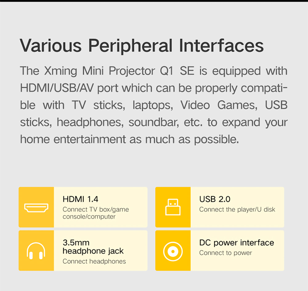 Xming Q1 SE 1080P LED Projector by Xiaomi Ecosystem, 250 ANSI Lumens, WiFi Screen Sync, 120-Inch Rear Projection, HDR