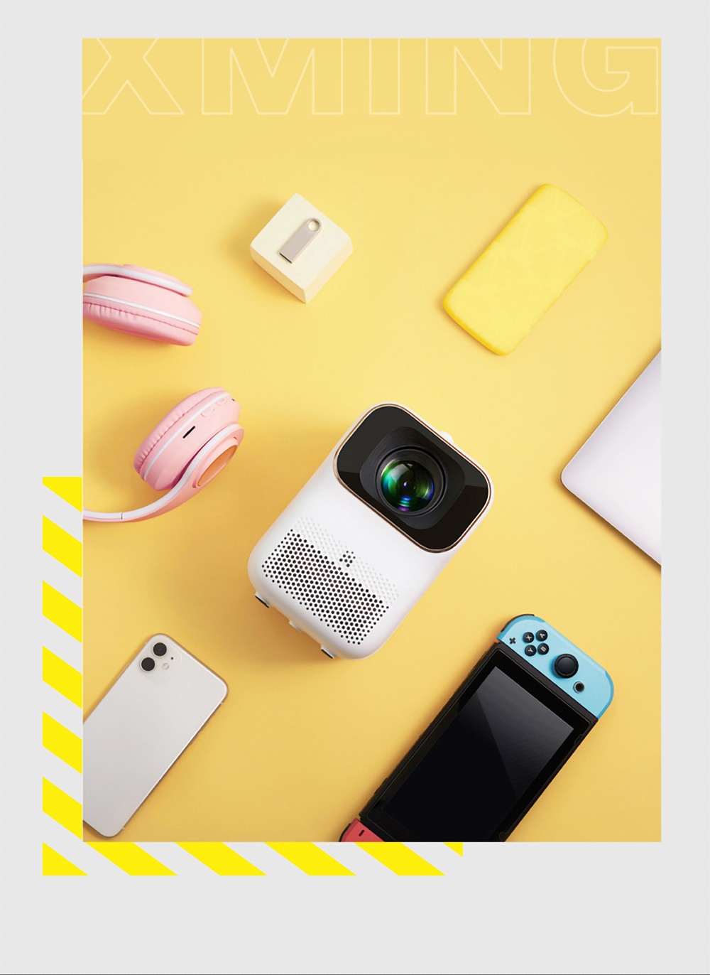 Xming Q1 SE 1080P LED Projector by Xiaomi Ecosystem, 250 ANSI Lumens, WiFi Screen Sync, 120-Inch Rear Projection, HDR