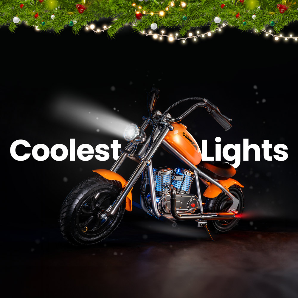 HYPER GOGO Challenger 12 Plus with App Electric Motorcycle for Kids 12'' Pneumatic Tires Bluetooth Speaker Fog - Blue