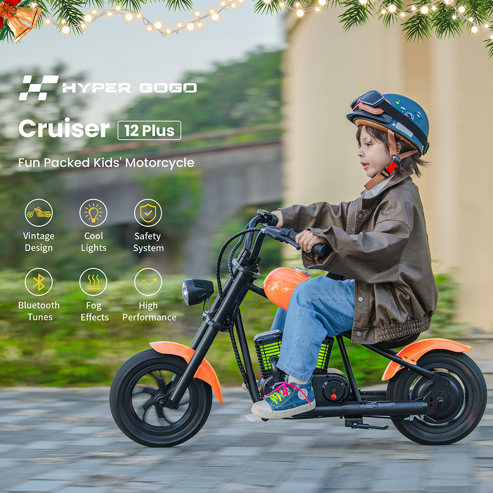 HYPER GOGO Cruiser 12 Plus Electric Motorcycle for Kids 24V 5.2Ah Battery 160W Motor 10MPH Max Speed 12