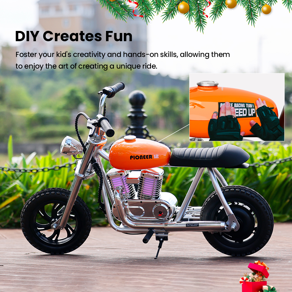 HYPER GOGO Pioneer 12 Plus with App Electric Motorcycle for Kids, 24V 5.2Ah 160W with 12'x3' Tires, 12KM Top Range - Blue