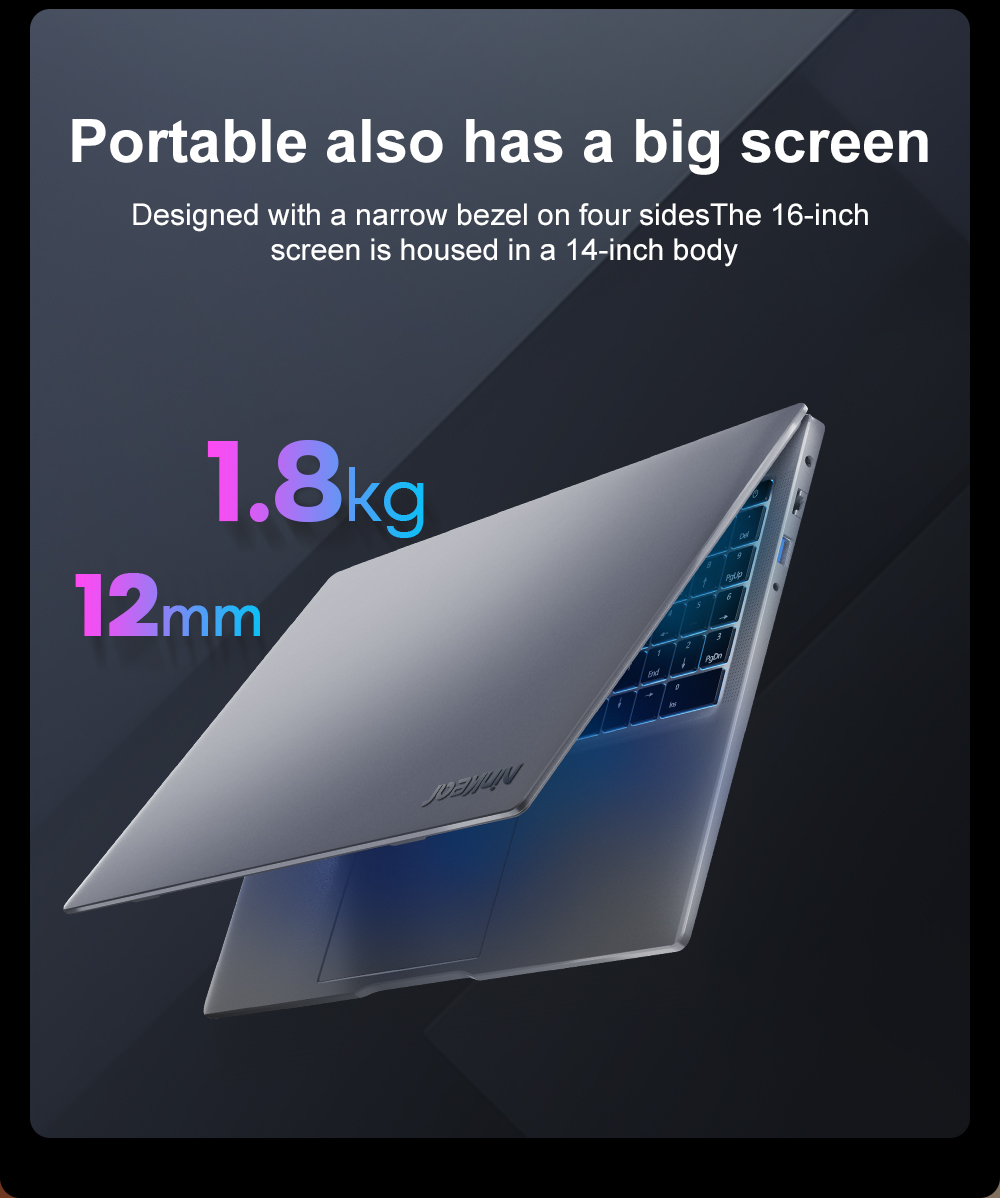 Ninkear N16 Pro 16in Laptop Intel Core i7-1260P Processor, 32GB DDR4 2TB SSD, Windows 11 Home, WiFi 6, Bluetooth 5.0