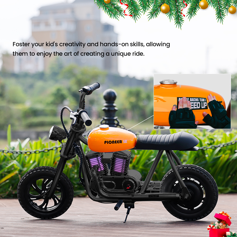 HYPER GOGO Pioneer 12 Plus Electric Chopper Motorcycle for Kids 24V 5.2Ah 160W with 12'x3' Tires, 12KM Top Range - Blue