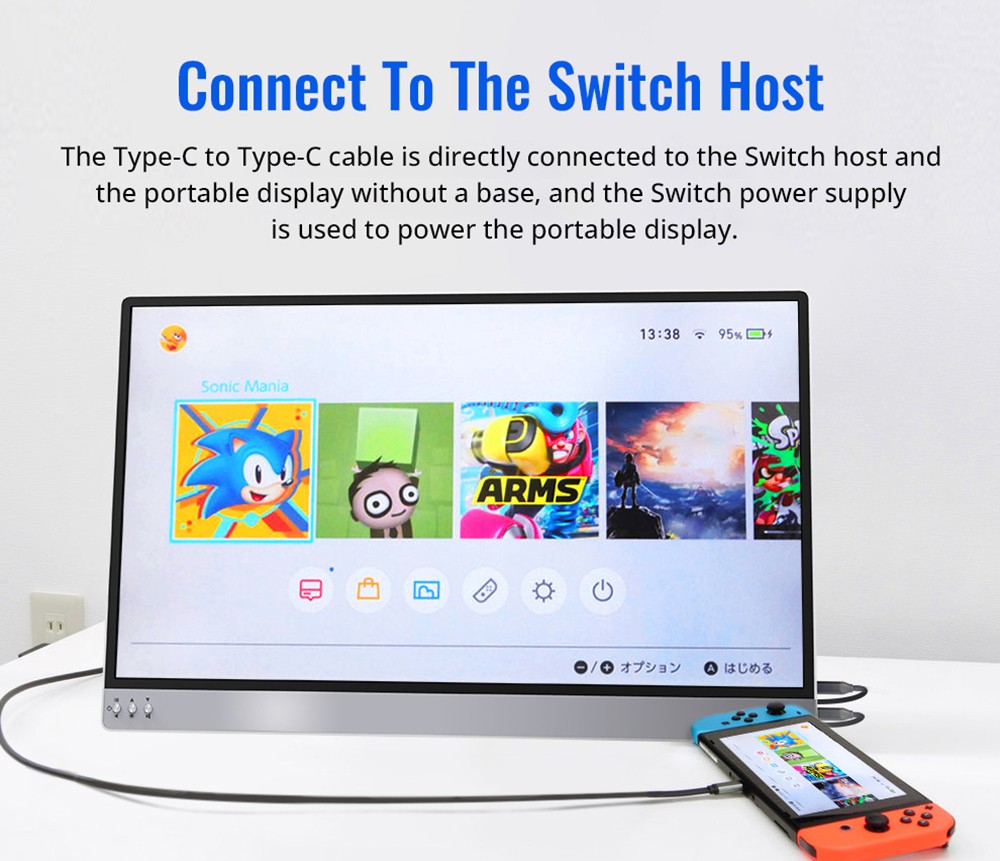 AOSIMAN 133UCJ Portable Monitor, 13.3inch 4K 3840x2160 UHD IPS Panel, 96%sRGB 400cd/m² 1400:1 Contrast 16:9 60Hz HDR, 1*Mini HDMI 2*USB Type-C, Compatible with Phone, Laptop, PC, PS3/4/5, Switch, X-box, TV Box