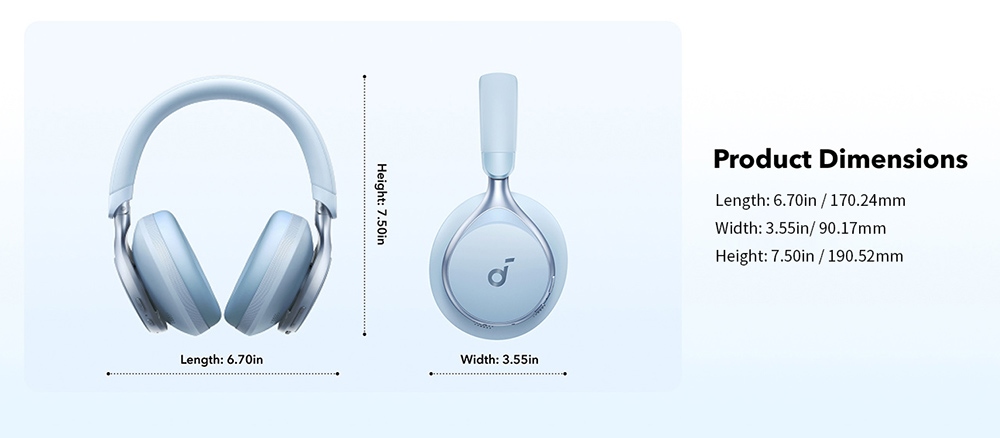 Anker Soundcore Space One Headphones, Active Noise Canceling, App Control, 40 Hours ANC Playtime, Bluetooth 5.3 - Blue