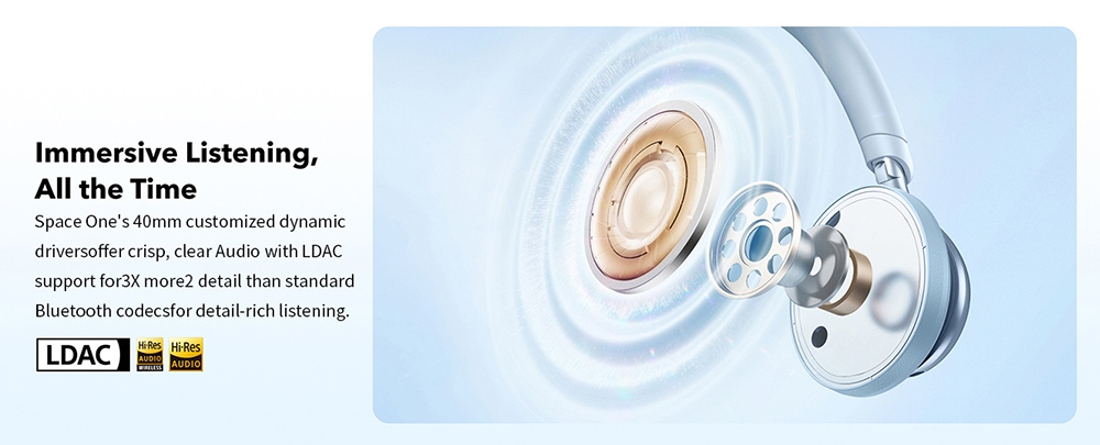 Anker Soundcore Space One Headphones, Active Noise Canceling, App Control, 40 Hours ANC Playtime, Bluetooth 5.3 - Blue