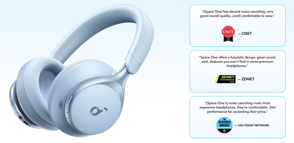 Anker Soundcore Space One Headphones, Active Noise Canceling, App Control, 40 Hours ANC Playtime, Bluetooth 5.3 - Blue