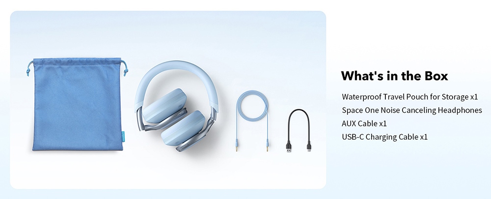 Anker Soundcore Space One Headphones, Active Noise Canceling, App Control, 40 Hours ANC Playtime, Bluetooth 5.3 - Blue